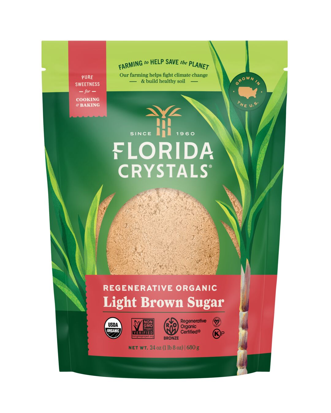 Florida Crystals® Organic Light Brown Raw Cane Sugar 24 oz. Pouch