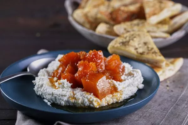 Candied Fall Squash with Whipped Goat Cheese and Spiced Pita