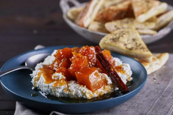 Candied Fall Squash with Whipped Goat Cheese and Spiced Pita