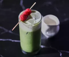 iced raspberry matcha latte