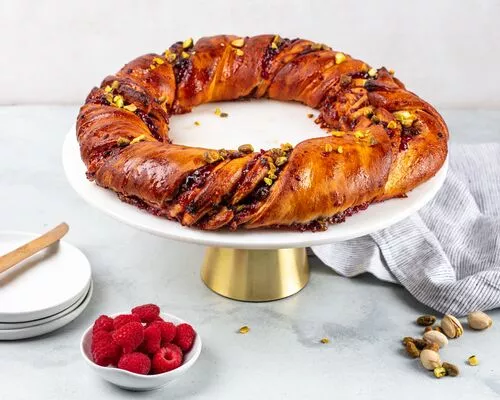 Raspberry Pistachio Babka Wreath