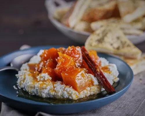 Candied Fall Squash with Whipped Goat Cheese and Spiced Pita	